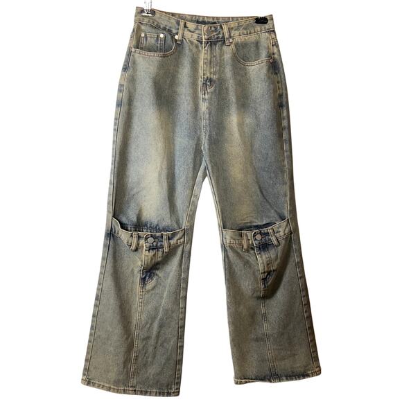 AELFRIC EDEN Men’s Distressed Wide Leg Cargo Jeans Size 30 Streetwear Y2K Retro - Picture 1 of 11